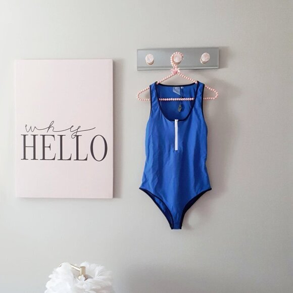 NWOT Rag & Bone blue & black colourblock one piece swimsuit w/ contrast zipper - Picture 8 of 9